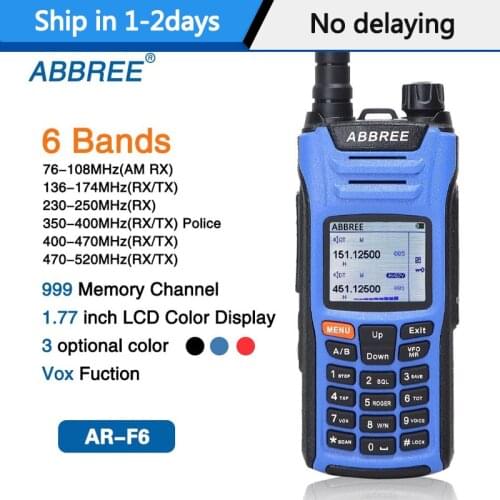 ABBREE AR-F6 6 Bands Walkie Talkie Dual Display Dual 999CH Multi-functional VOX DTMF SOS LCD Color Display Ham Radio