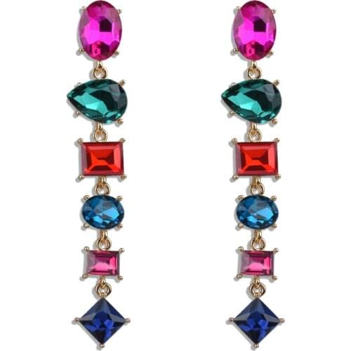 Luxury Colorful Crystal Long Drop Earring Women Bohemian Geometric Glass Earrings Wedding Bridal Jewelry Brincos Accessories