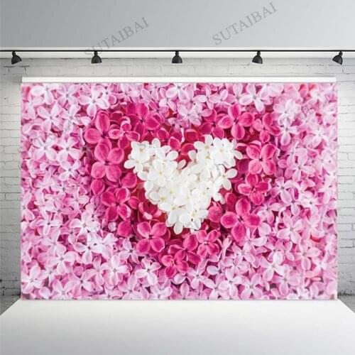 Pink Flowers Bloom Love Heart Wedding Decorations Background Photocall Backdrop Photography Photophone Photo Shoot Studio