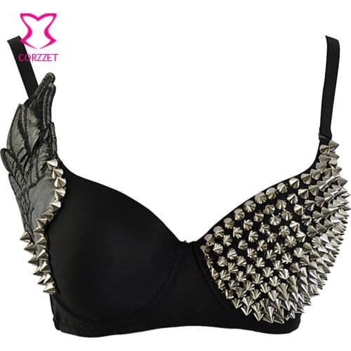 S-2XL) Fashion Womens Unerdear Spiked Stud Bra Punk Corsage Brassiere Sexy Push Up Bra Discodance Club Dance Wear Bralette