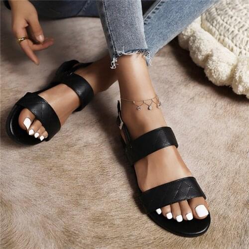 Summer Women Sandals Casual Solid Color Slip-On Sandals for Ladies Flat Buckle Strap Leisure Female Outdoor Comfort Soft Sandal