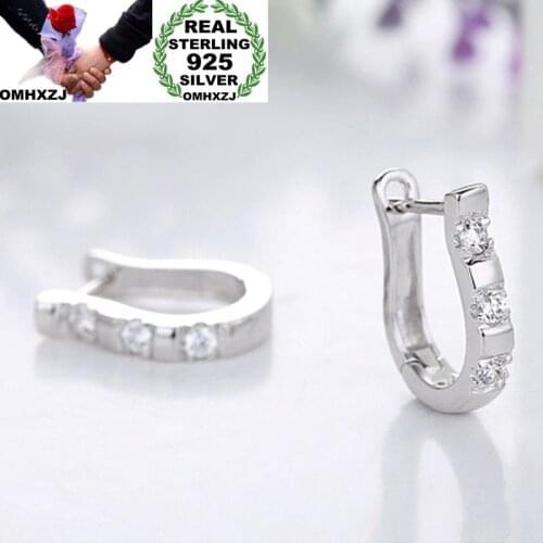 OMHXZJ Wholesale European Fashion Woman Girl Party Wedding Gift Silver AAA Zircon 925 Sterling Silver Hoop Earrings EA432