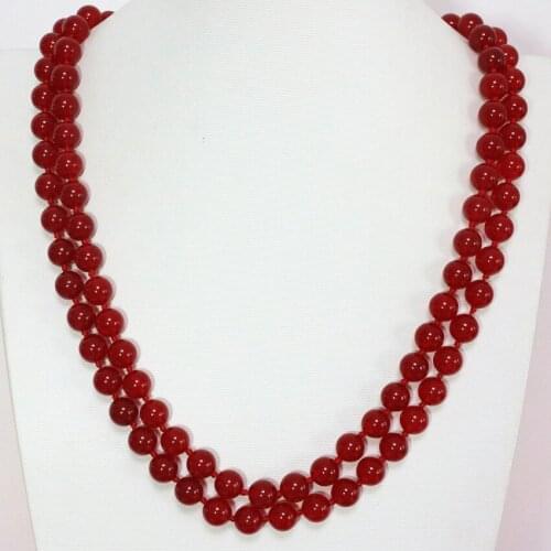 Top quality unique red jades natural stone round beads chalcedony elegant women 8 10 12mm long chain necklace 36inch B1446