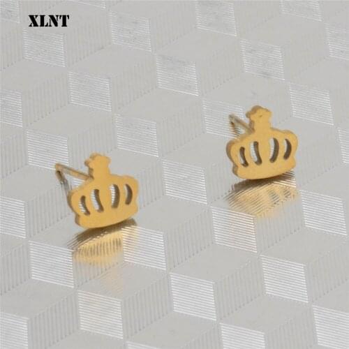 XLNT Crown Earrings For Women Girl Lovely Sweet Stud Earrings Fashion Elegant Stainless Steel jewelry