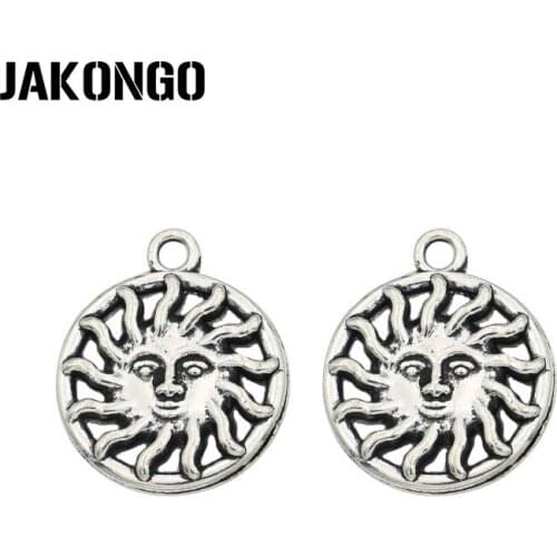 JAKONGO Antique Silver Plated Sun Face Charm Pendant Bracelets Jewelry Findings Accessories Making Craft DIY 20x17mm