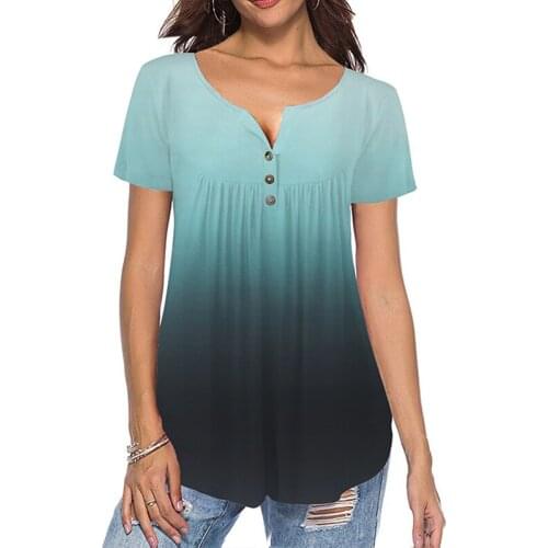 2020 New Sexy Gradient Womens T-shirt Loose Short Sleeves And Sleeveless Button Vest Fashion