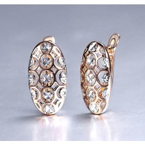 Fashion Jewelry Cut out Oval Shaped White Mixed Carve Stud Earrings For Women 585 Rose Gold Filled Female Accessories DGE129A