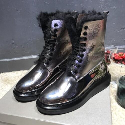 Winter Snow Boots Women Shearling Botas Feminina Platform Ladies Shoes Mid-calf Boots Lace Up Botas Mujer Casual Buty Damskie