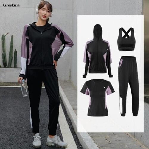2/3/4 Piece Set Women Yoga Suits Coats+T Shirt+Bra+Pants Fitness Gym Clothing Outdoor Running Sports Plus Size Conjunto