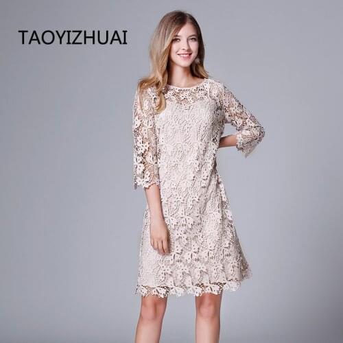 TAOYIZHUAI New arrival casual style women dress solid hollow out three quarter above knee natural loose elegant dress 14244
