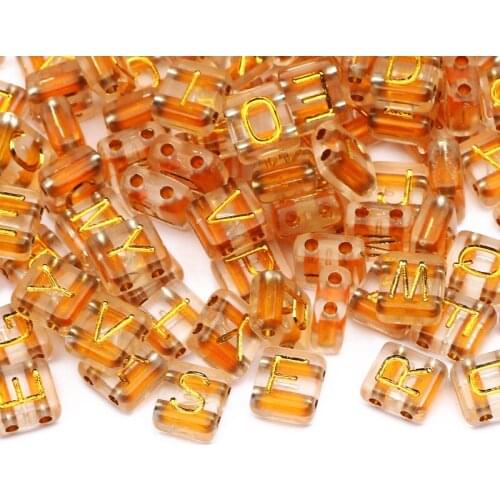 Golden Mixed Letters Acrylic Beads Square 8x9mm Double Hole Spaced Loose Beads for DIY Jewelry Making Charm Necklace Bracelet