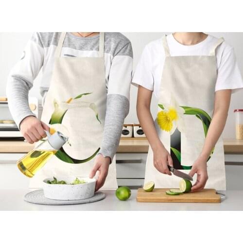 1Pcs Small fresh green plant letters Kitchen Aprons for Women Cotton Linen Bibs Household Cleaning Pinafore Home Cooking Apron