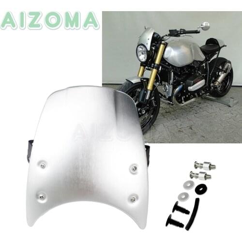 1x Motorcycle Silver Windscreen Windshield with Mount Bracket Kit For BMW R Nine T 2014-2019 Aluminum Wind Deflector