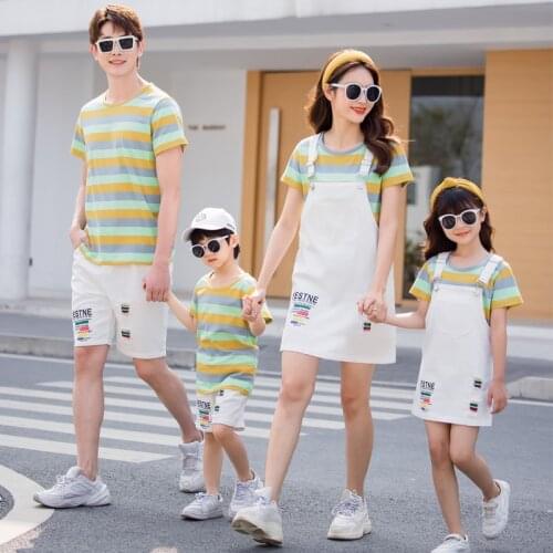 2021 Family Matching Outfits Clothes Parent-child Clothing Parent-kids T-shirt Shorts Girls Skirt Boy Sportsuit Travel Suits