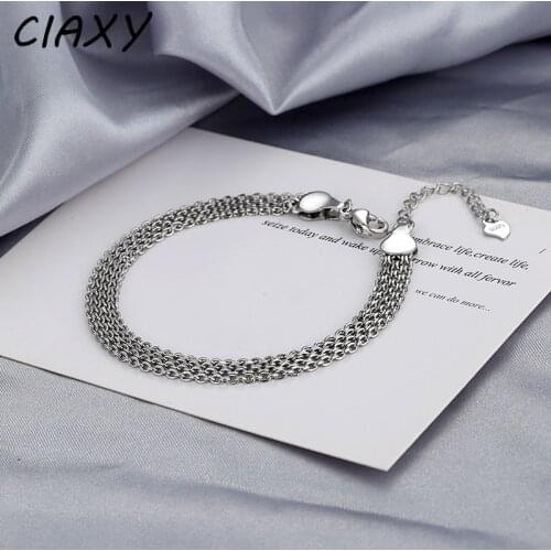 CIAXY 925 Sterling Silver Geometric Multi-layer Lace Woven Round Bead Chain Bracelets for Women Personality Jewelry Party Gifts