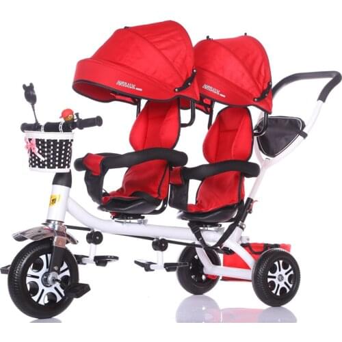 Twin Baby Stroller Double Seat Child Tricycle Kids Bike Rotatable Seat Three Wheel Stroller Protable Pushchair