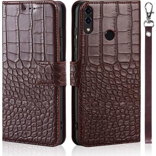 Flip Phone Case For Huawei Honor 10 Lite Cover Crocodile Texture Leather Book Design Coque Wallet Capa With Strap Card Holder