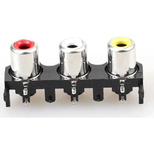 RCA female stereo audio jack AV 3-hole yellow, white and red 15MM audio input socket connector