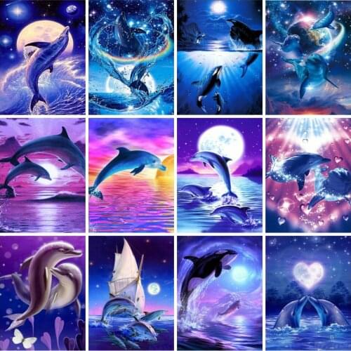 AZQSD DIY Painting By Numbers Dolphin Arcylic Coloring By Numbers Animal Frameless Home Decor Pictures Oil Painting Wall Art