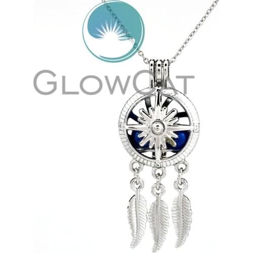 KK789 Dream Catcher Compass Pendant Necklace Pearl Cage Aromatherapy Locket Beads Cage Necklace Stainless Chains for Girl Kids