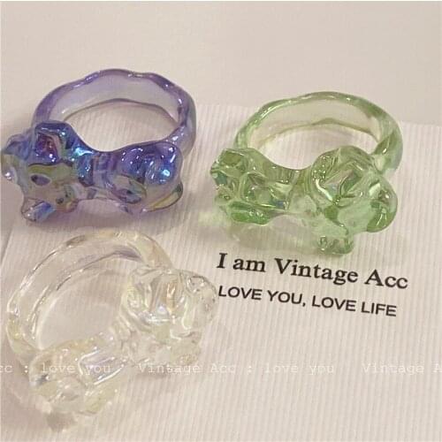 Acrylic Resin Ring White Purple Green Bear Animal Wedding Bands Plastic Women Girl Summer Cute Jewelry Accessories Gift