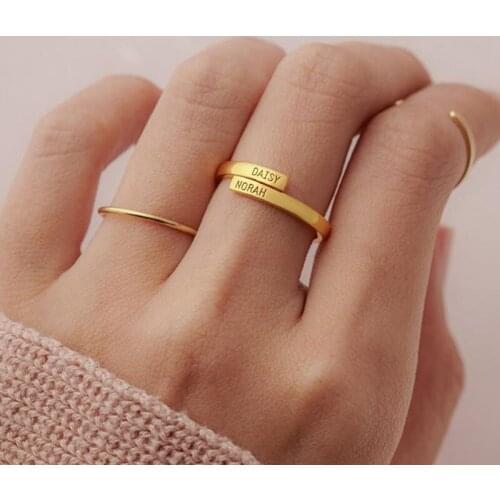 Custom Name Double Name Engraving Ring For Women Engraving Adjustable Tow Name Gold Stainless Steel Ring Jewerly Gift