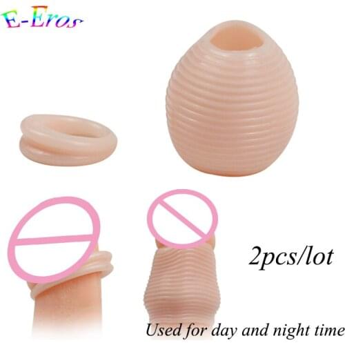 ORISSI 2pcs /set Foreskin Protection Time Delay Ball Strencher Penis Rings Sex Product Sex Toys for Men Cock Rings Penis Sleeve