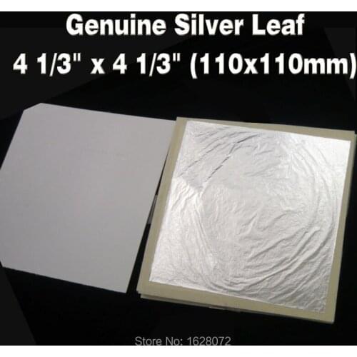 100 Sheets 110 X 110mm Pure Genuine Silver Leaf 99.99% Silver edible silver leaf for food decoration