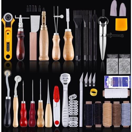 MIUSIE L50 Professional Leather Craft Tools Kit Hand Sewing Stitching Punch Carving Work Saddle Groover Set Accessories DIY Tool