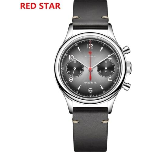 RED STAR Chronograph Mens Watch 1963 Seagull ST1901 Movement and Swan Neck Mechanical Manual Winding Pilot Watch Men 38mm Clock