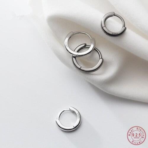 Genuine 100% 925 Sterling Silver Simple Glossy Korean Short Hoop Earrings for Women Men Party Accessories Jewelry Gift
