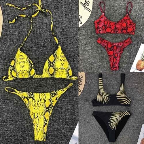 2020 New High Waist Bikini set Yellow Bandeau Swimsuit Sexy Print Thong Bikini Women Swimwear Two-pieces Bather Bathing Suit