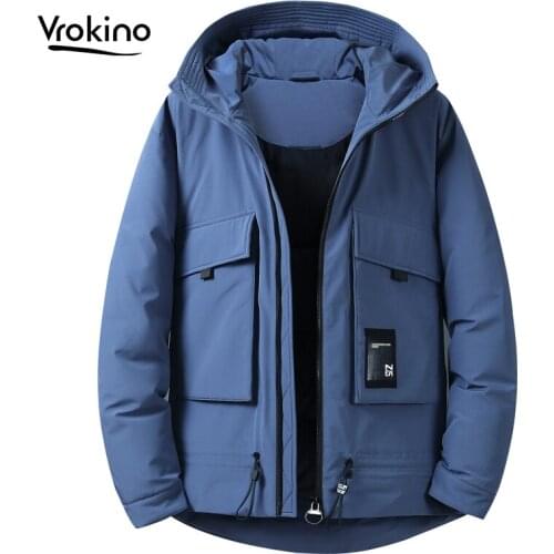 New 2020 Mens winter down jacket Fashion high quality mens warm hooded white duck down jacket White black Blue