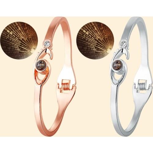 New Arrival Valentines Day Rose Gold 100 languages I love you Projection Fashion Charm Women Bracelet Dropshipping