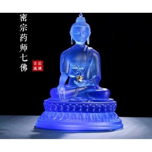 Wholesale buddha HOME efficacious Talisman Protection # Retro Tibetan Medicine Guru Buddha Colored Glaze crystal Buddha statue