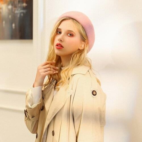 Wholesale Winter Cheap 100% Wool Solid Color Beret Caps Female Bonnet Women Lady Painter All Matched Warm Walking Hat Gorros