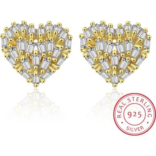 Dazzling Full Zirconia Crystal Heart Stud Earrings 925 Sterling Silver Love Ear Jewelry For Women Christmas Gifts S-E988