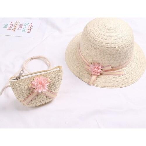 Summer Baby Flower Breathable Hat Straw Hat With Handbag Bags Kids Hat Boy Girls Sun Visor UV Protection Panama Hat Gorros