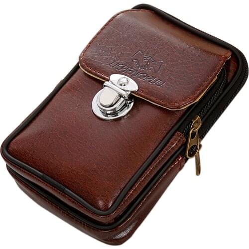 Mens bag Faux Leather Casual Design Small Waist Bag Rucksack Pack Zipper Vintage Hook Bum Phone Waist Packs Belt Clip Pouch