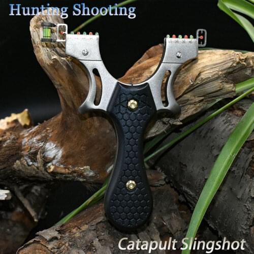 Professional Hunting Slingshot with Level Sight Stainless Steel Catapult Slingshot Left Right Hand Universal Bow for Shooting