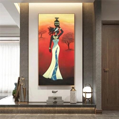 Retro Abstract African Woman Canvas Painting Modern Art Prints and Posters Wall Art Pictures for Living Room Home Decor Unframed