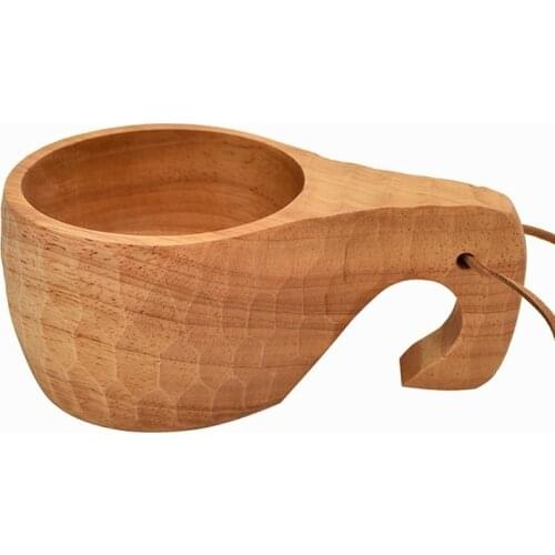 Nordic Style Rubber Wood with Handle Restaurant Coffee Cup Anti-scalding Kitchen Wood Cup Couple Cup