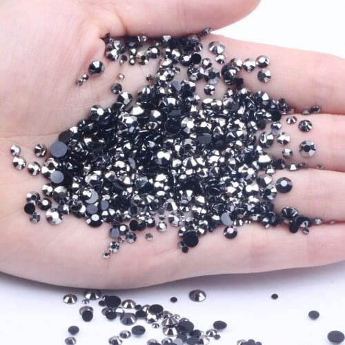 HEMATITE Resin Rhinestones 2-6mm Round Flatback Non Hot Fix Diamonds Appliques For Craft Fabric Wedding Dresses