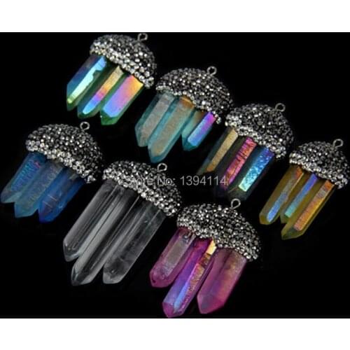 Titanium 3 Crystal Column Cluster Pave CZ Pendants Silver Plated, CZ Paved On The Top Approx 15-25*35-45 mm