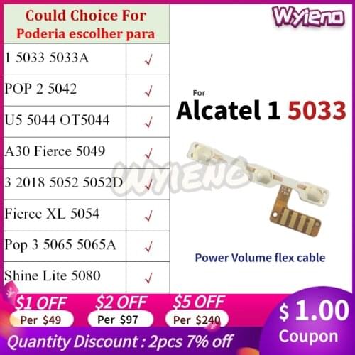 Wyieno Power Switch on/off For Alcatel 1 3 5033 5042 5044 5049 5052 5054 5065 5080 5095 5014 6016 Power Volume Button Flex Cable