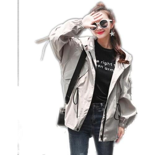 New Arrival Women Spring Jackets Hooded 2019 Fashion Casual Short With Belt Coats Long Sleeve Autumn Jackets Outerwear Q1293