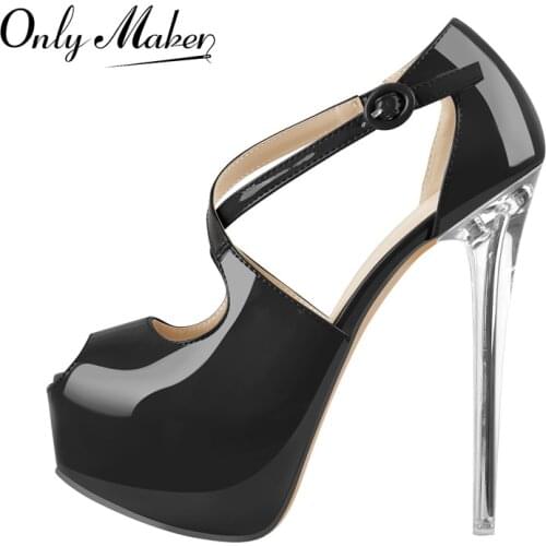 Onlymaker Womens Peep Toe Pumps Platform Thin High Heel Sandals Patent Leather Buckle Cross Band Pumps Shoes