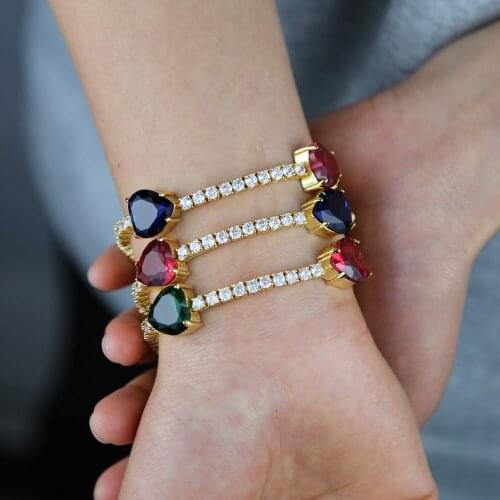 2021 Romantic Heart Tennis Chain Bracelet Iced out Heart Shaped 5A Cubic Zirconia Charm Bangle For Women Girls Valentines Gift