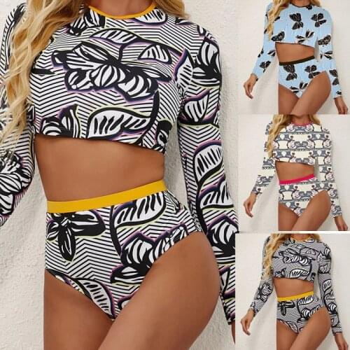 Surfing Swimsuit For Women 2021 Bikini Long Sleeve Swimwear Butterfly Print Push Up Summer Bath Suit Two Piece Bandeau Biquini