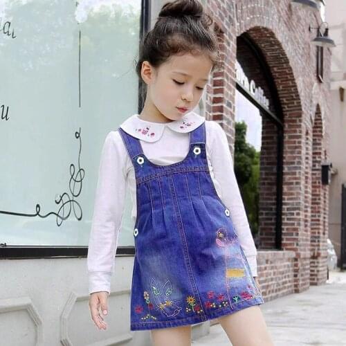 IENENS Summer Dress Baby Girls Suspender Girls Overalls Dress 3-6 Years Kids Denim Strap Dress